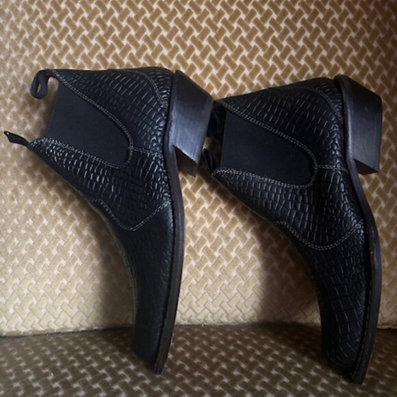 Free People Women's Slick Black Leather Croc Design Beau Western Boots NEW - Picture 15 of 16